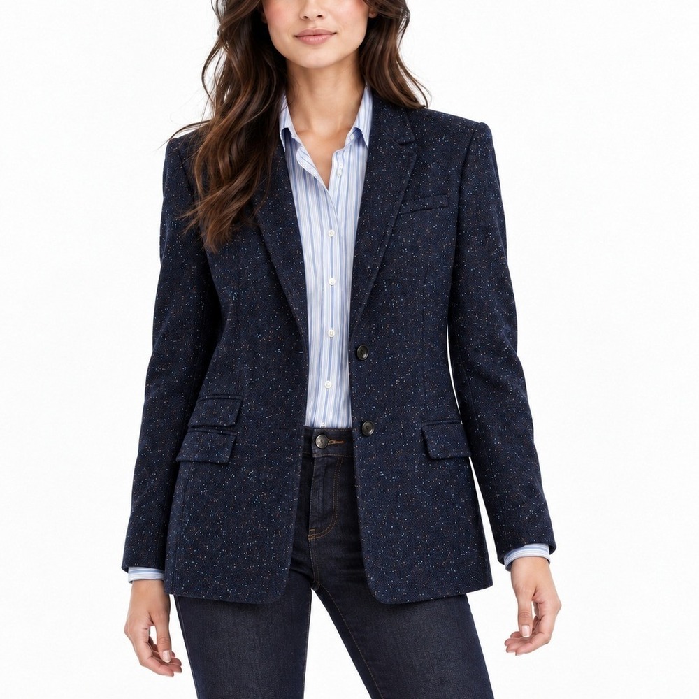 NWT BANANA REPUBLIC Hacking Jacket Wool Blend Speckled Navy Blue. Size 14